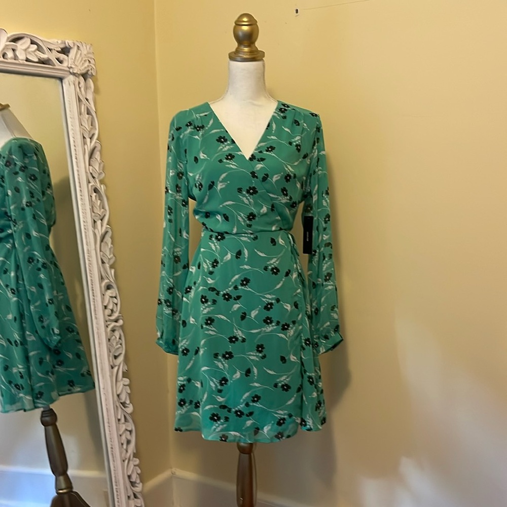 Lulus Green Floral Wrap Dress